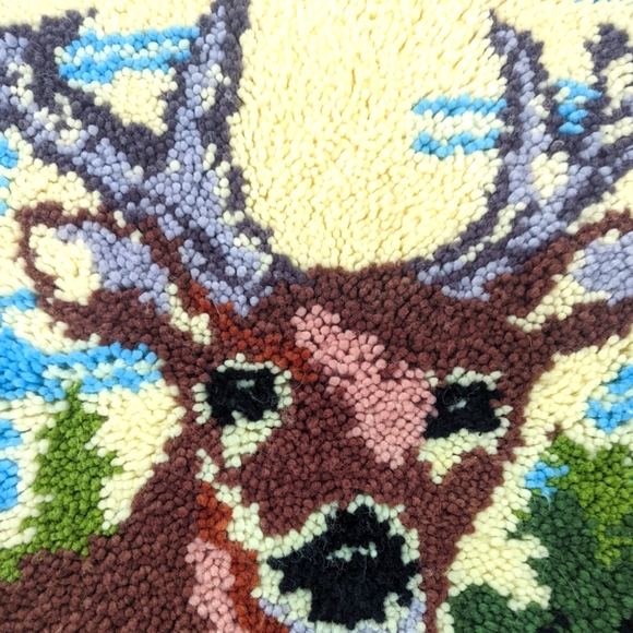 Vintage Latch Hook Buck Deer Wall Art Hanging Boho Rustic - Picture 2 of 9